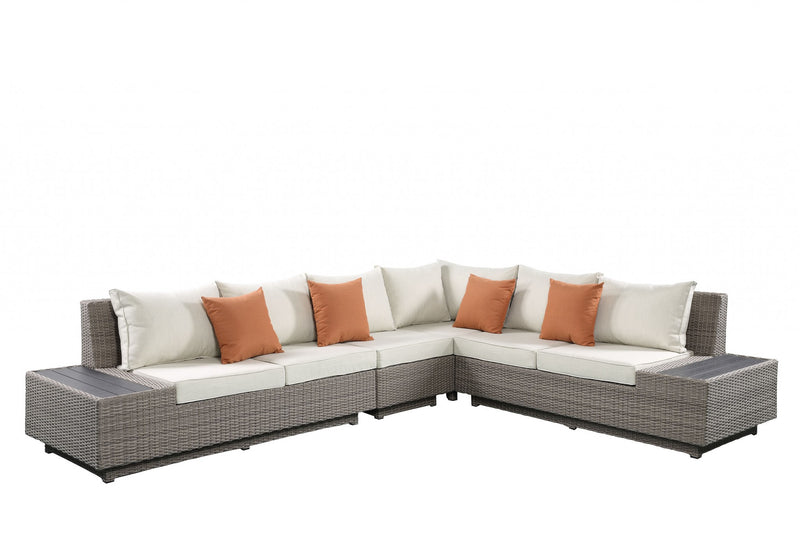 Homeroots Ivory Polyester Blend Modular L Shaped Three Piece Corner Sectional