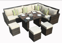 Homeroots 180.96" X 33.54" X 34.71" Brown 8Piece Outdoor Sectional Set With Cushions