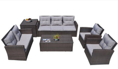 Homeroots 118.56" X 31.59" X 14.82" Brown 6-Piece Patio Conversation Set With Cushions And Storage Boxes