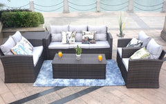 Homeroots 118.56" X 31.59" X 14.82" Brown 6-Piece Patio Conversation Set With Cushions And Storage Boxes