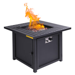 Homeroots 30" Black Square Slat Top Fire Pit Table With Lid