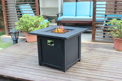 Homeroots 30" Black Square Slat Top Fire Pit Table With Lid