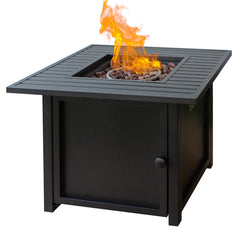 Homeroots 30" Brown Square Slat Top Fire Pit Table With Lid