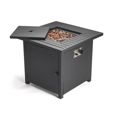 Homeroots Matte Black Square Propane Fire Pit With Cover