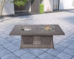 Homeroots ELLE Gray 7-Piece Wicker Patio Fire Pits Table Patio Conversation Sofa Set With Gray Cushions