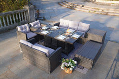 Homeroots ELLE Gray 7-Piece Wicker Patio Fire Pits Table Patio Conversation Sofa Set With Gray Cushions