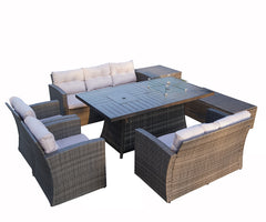 Homeroots ELLE Gray 7-Piece Wicker Patio Fire Pits Table Patio Conversation Sofa Set With Gray Cushions