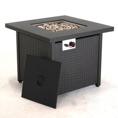 Homeroots 30" Black Steel Propane Square Fire Pit